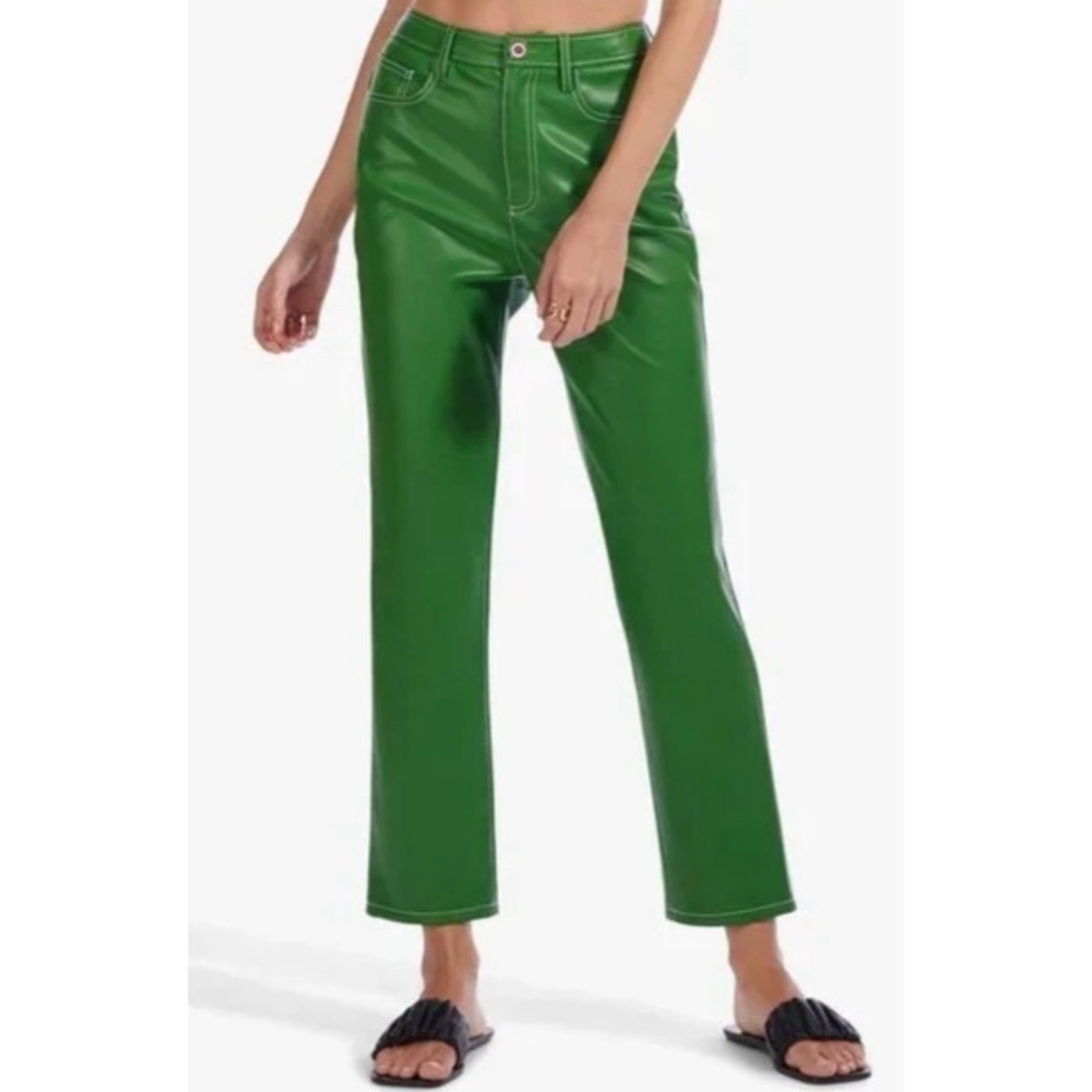 STAUD Eli Vegan Leather Pants in Emerald